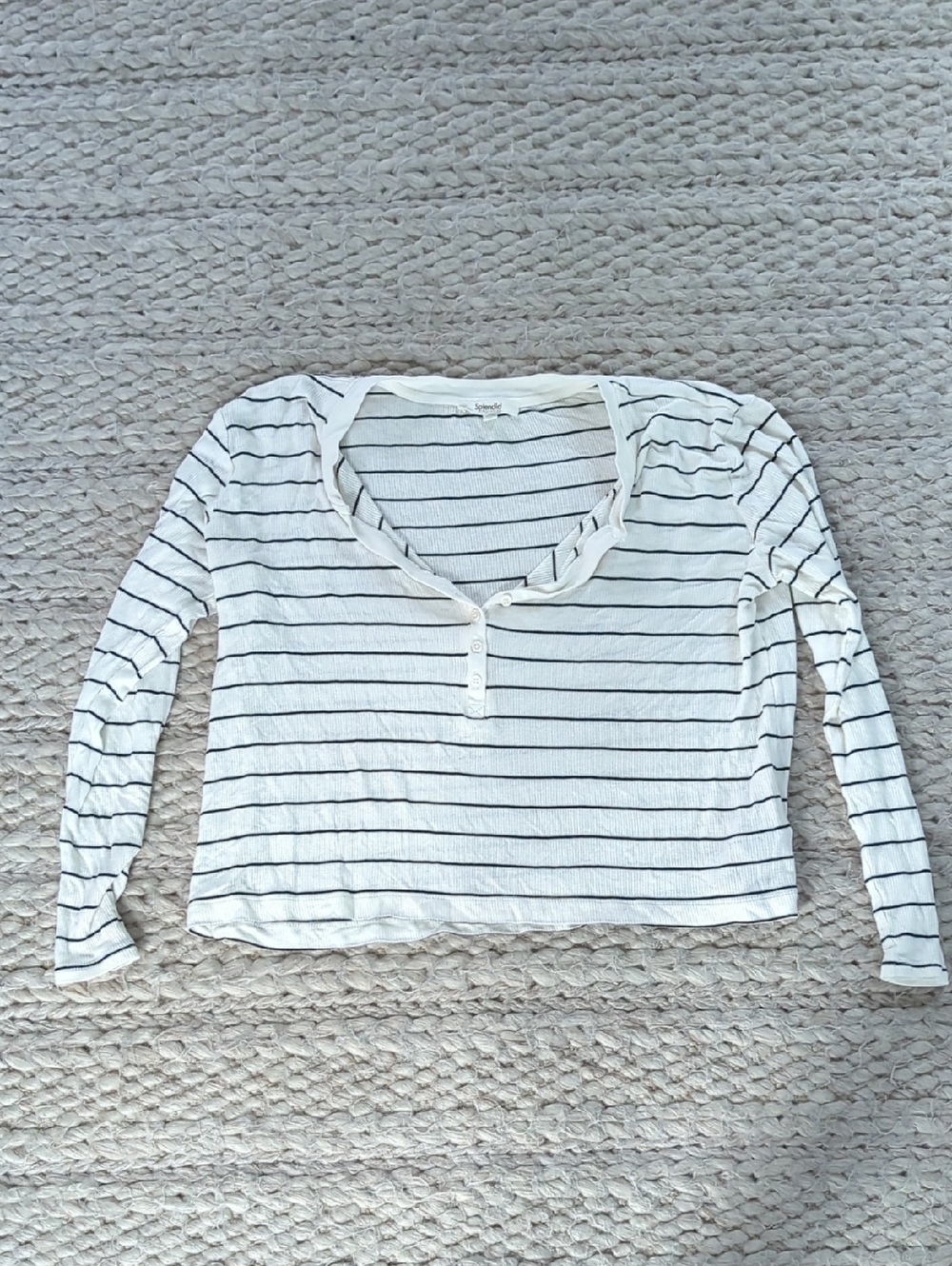 Splendid White and Black Striped Long Sleeve Henley